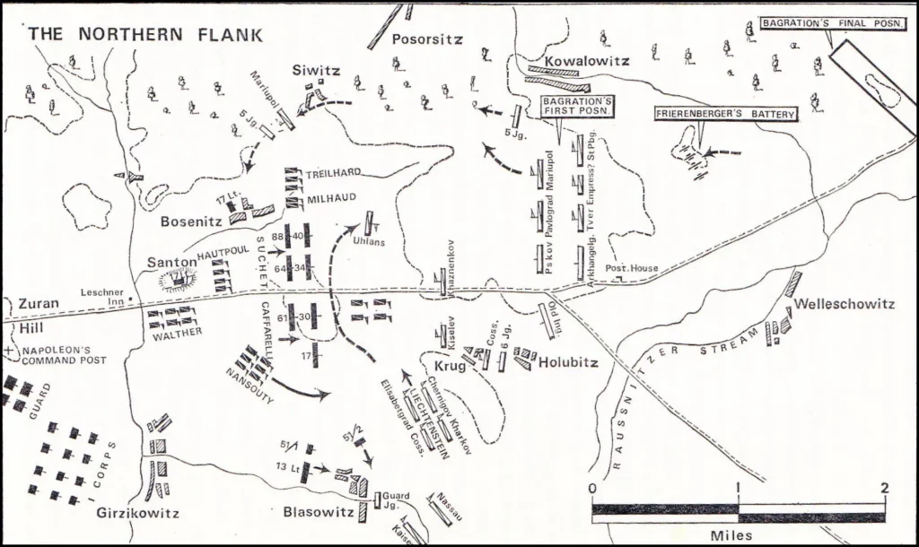 An old map from 1805 presenting the course of the Battle of Austerlitz.